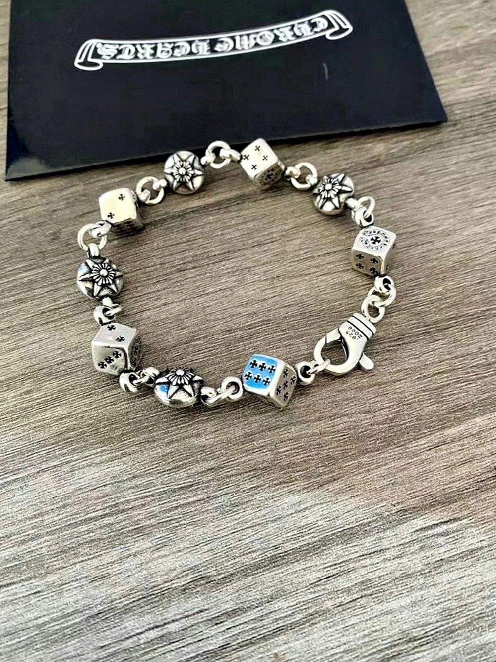 Chrome Hearts Dice and Crossball Bracelet Silver & Blue